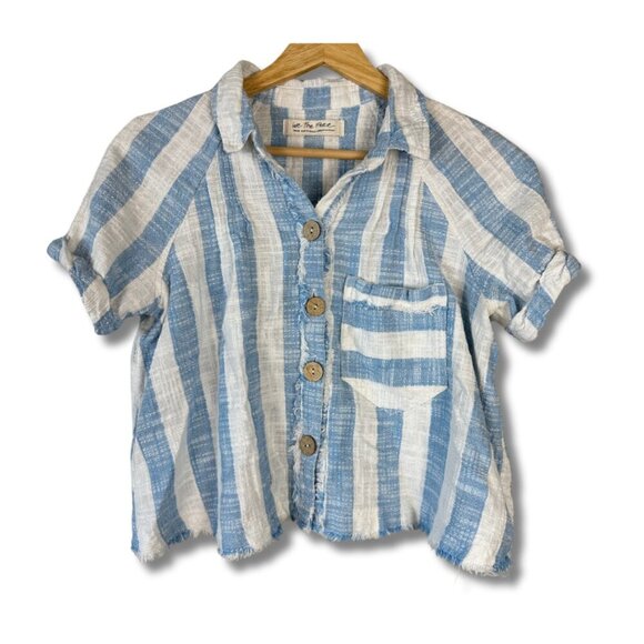 Free People We the Free Women's Top Cropped Stripes Blue White Small - Picture 1 of 5